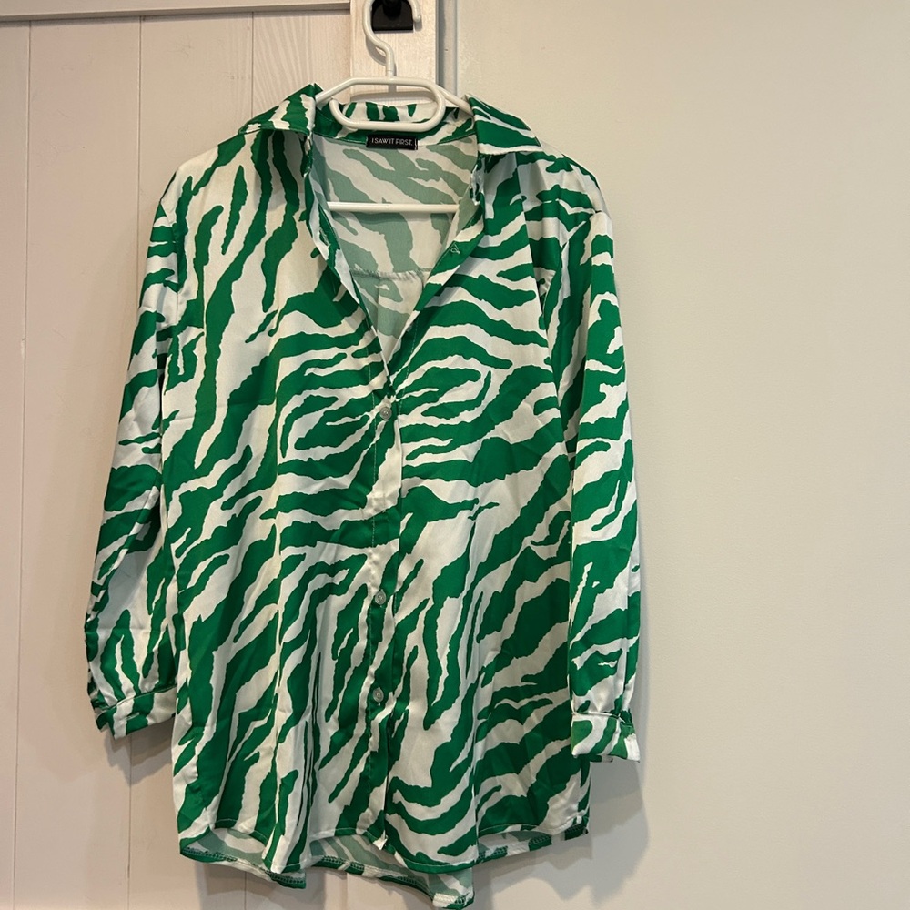 I Saw It First Green and White Zebra Print Shirt